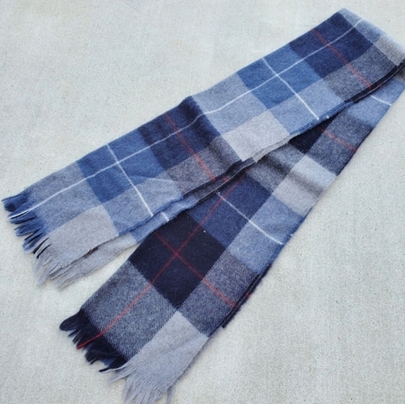 Plaid Scarf and Gray Gloves Set NEW Men's Blue - Picture 4 of 5